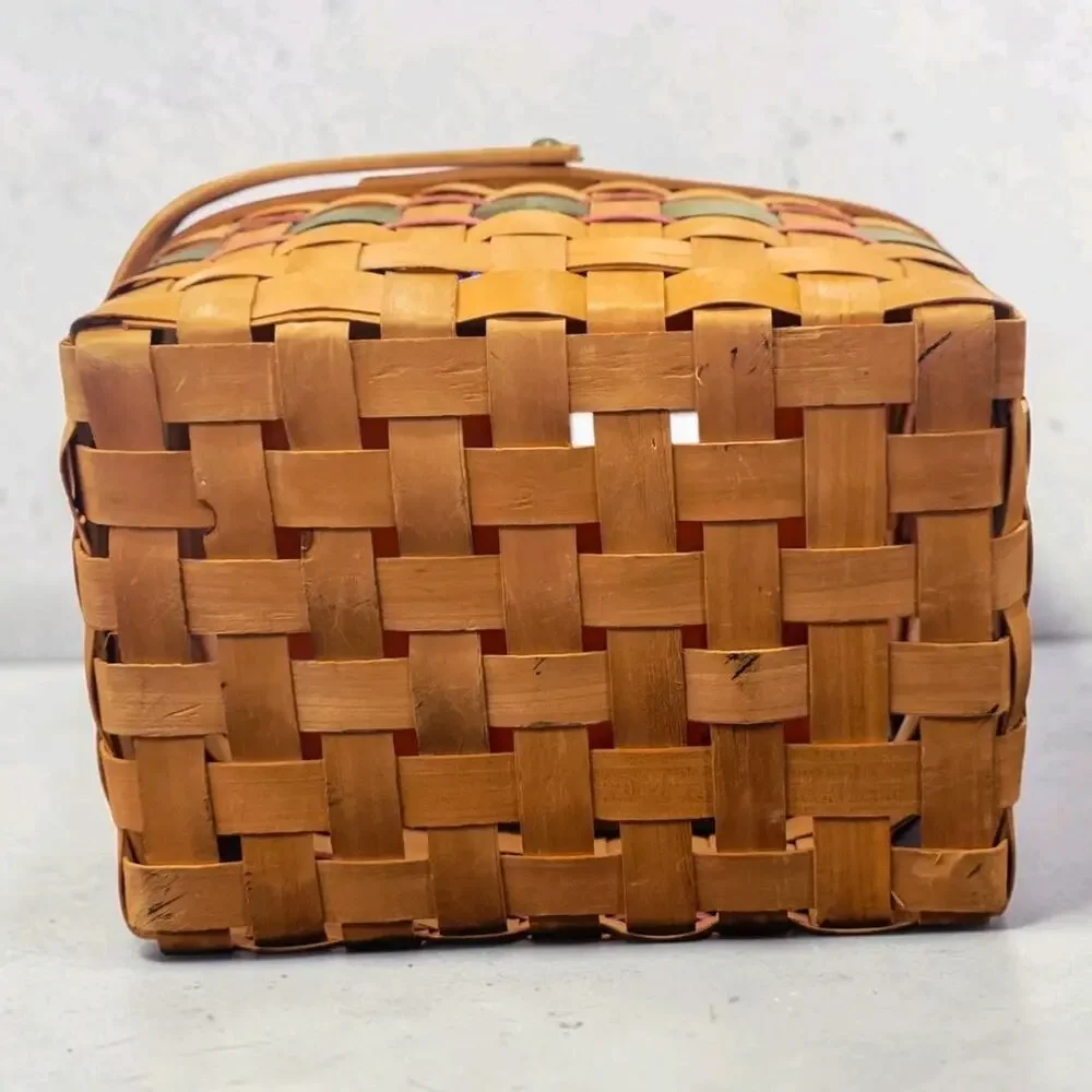 Vintage Woven Wood Splint Basket Swing Handle Decor International Farmhouse NWT